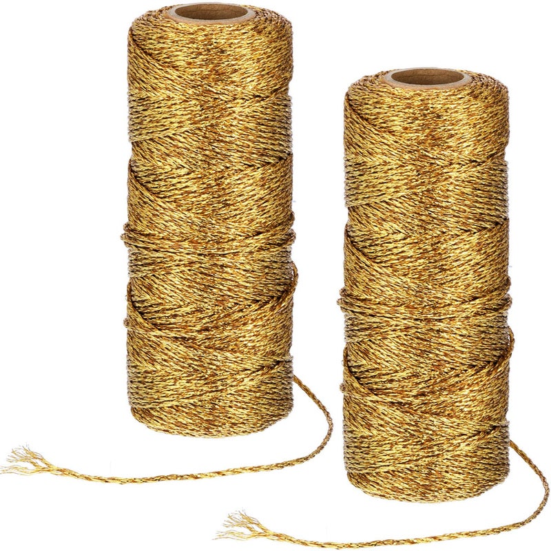 Pangda 2 Rolls 656 Feet Christmas Twine Metallic Bakers Decorative Wrapping Twine String Craft Present Wrapping Cord for Christmas DIY Crafting Presents(1 mm,Gold) - Image 1